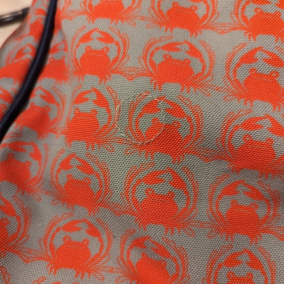 Sarah Watts crabby orange pattern messenger bag with blue leather strap - Picture 6 of 15